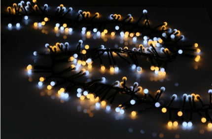 Lichterkette 10M mit 400 Kügelchen-LEDs, 8 Programmen, Schwarzes Kabel, Warm und Kalt Licht, Strombetrieb, für Außen
