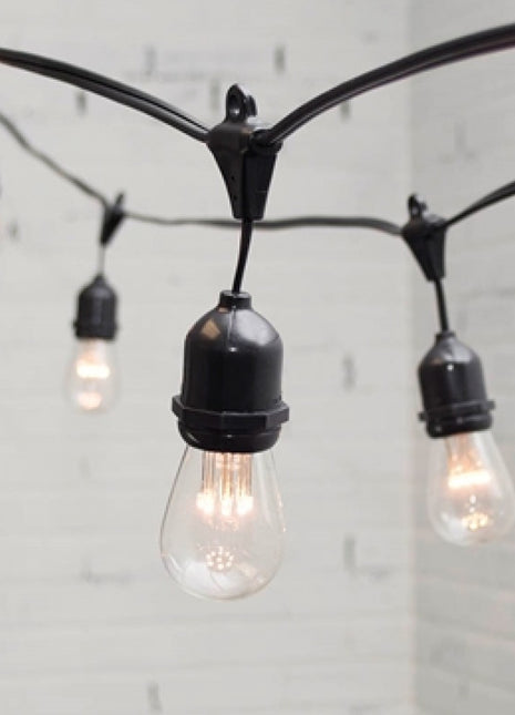 Lichterkette 15M mit 15 Pendel LED-Birnen, E27, 1W, Schwarzes Kabel, Verbindbar 650M, für Außen