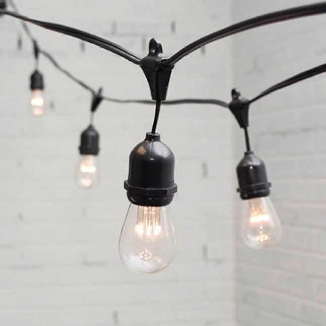 Lichterkette 15M mit 15 Pendel LED-Birnen, E27, 1W, Schwarzes Kabel, Verbindbar 650M, für Außen