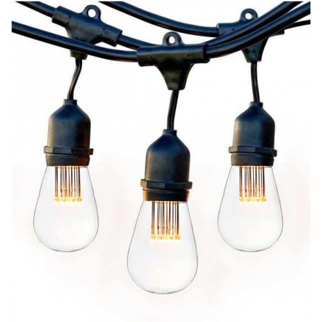Lichterkette 15M mit 15 Pendel LED-Birnen, E27, 1W, Schwarzes Kabel, Verbindbar 650M, für Außen