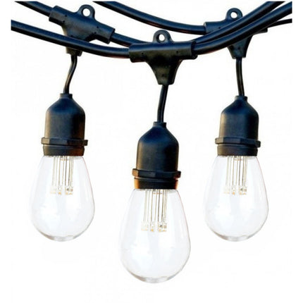 Lichterkette 15M mit 15 Pendel LED-Birnen, E27, 1W, Schwarzes Kabel, Verbindbar 650M, für Außen