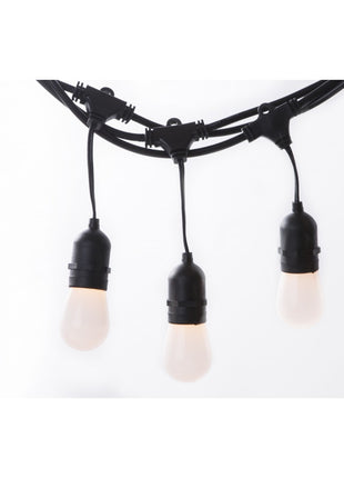 Lichterkette mit Pendel 15M mit 15 Mattweiß LED-Birnen, E27, 1W, Schwarzes Kabel, Verbindbar 750M, für Außen