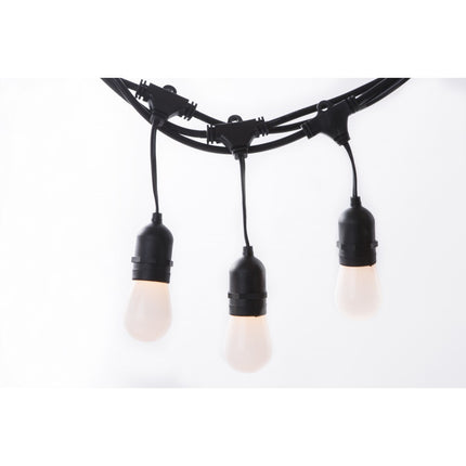 Lichterkette mit Pendel 15M mit 15 Mattweiß LED-Birnen, E27, 1W, Schwarzes Kabel, Verbindbar 750M, für Außen