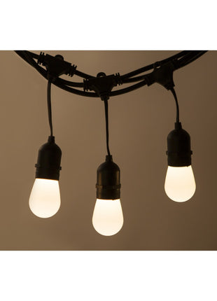 Lichterkette mit Pendel 15M mit 15 Mattweiß LED-Birnen, E27, 1W, Schwarzes Kabel, Verbindbar 750M, für Außen