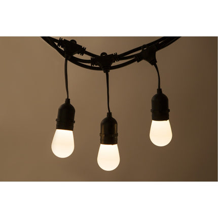 Lichterkette mit Pendel 15M mit 15 Mattweiß LED-Birnen, E27, 1W, Schwarzes Kabel, Verbindbar 750M, für Außen