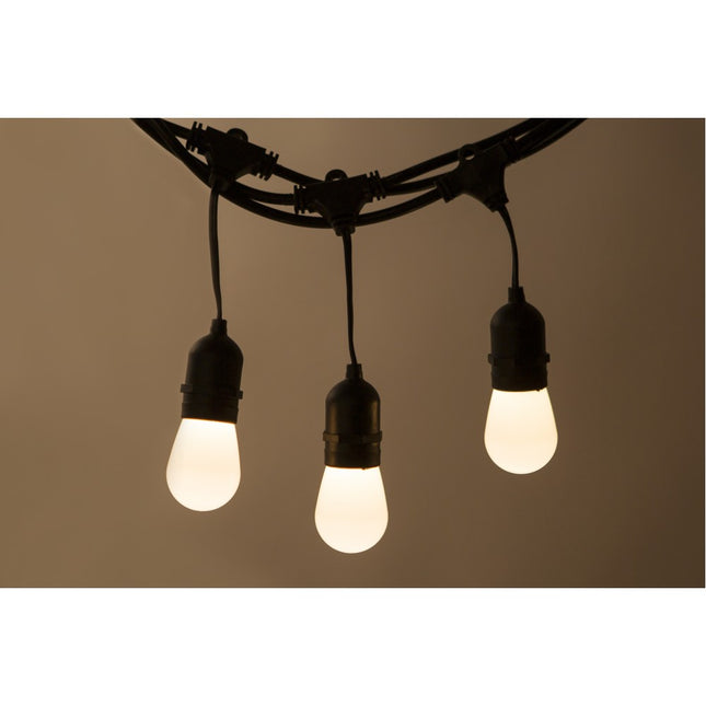 Lichterkette mit Pendel 15M mit 15 Mattweiß LED-Birnen, E27, 1W, Schwarzes Kabel, Verbindbar 750M, für Außen