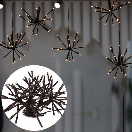 Lichtervorhang 2M mit 100 Mini-LEDs Feuerwerk, Schwarzes Kabel, Warm Licht, für Außen