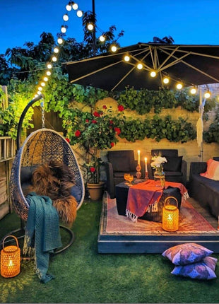 Lichterkette 30M mit 60 Matt LED-Lampen, Schwarzes Kabel, Natürliches Warm Licht, mit Zeitschalter, für Außen