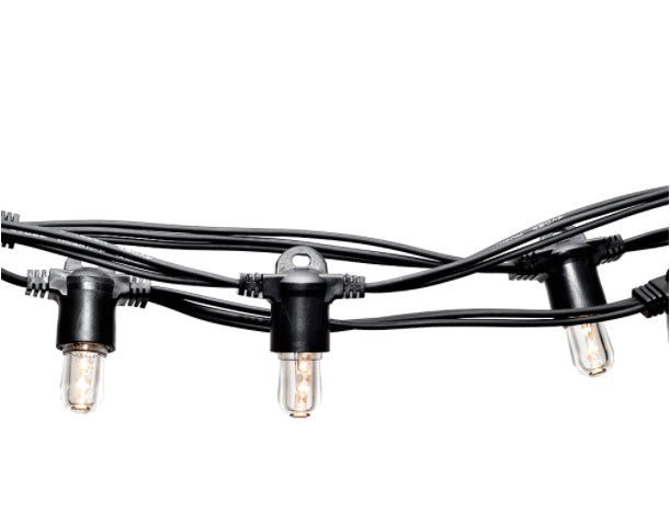 Lichterkette 5M mit 20 LED-Birnen E14, Schwarzes Kabel, Warm Licht, Verbindbar 50M, für Außen
