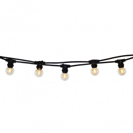 Lichterkette 5M mit 20 LED-Lampen Filament ''I'', E14, 0.5W, Schwarzes Kabel, Verbindbar 250M, für Außen