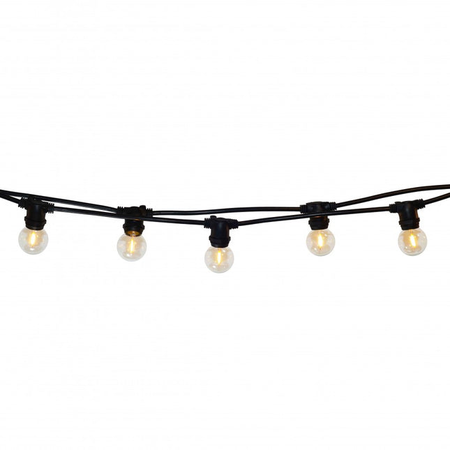 Lichterkette 5M mit 20 LED-Lampen Filament ''I'', E14, 0.5W, Schwarzes Kabel, Verbindbar 250M, für Außen
