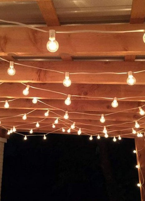 Zickzack Lichterkette 7,5M mit 25 LED-Lampen E12, 1W, Kunststoff, Dimmbar, Weißes Kabel, Verbindbar 210M, für Außen