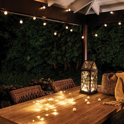 Lichterkette 10M mit 20 Matt LED-Lampen, Schwarzes Kabel, Sehr Warmes Licht, Verbindbar 30M, für Außen