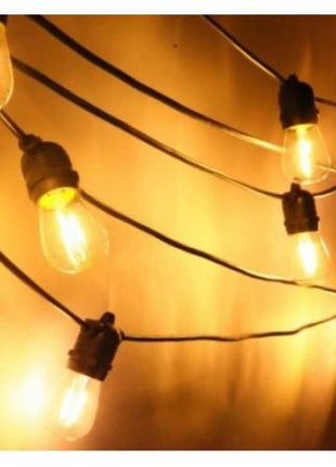 Lichterkette 10M mit 20 LED-Birnen, E27, 4W, Schwarzes Flachkabel/Rundkabel, Warm Licht, Verbindbar 120M, für Außen