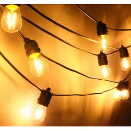 Lichterkette 10M mit 20 LED-Birnen, E27, 4W, Schwarzes Flachkabel/Rundkabel, Warm Licht, Verbindbar 120M, für Außen