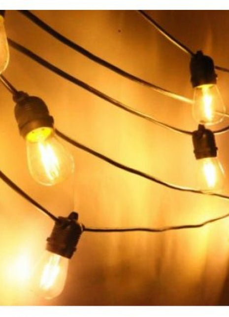 Lichterkette 10M mit 20 LED-Birnen, E27, 4W, Schwarzes Flachkabel/Rundkabel, Warm Licht, Verbindbar 120M, für Außen