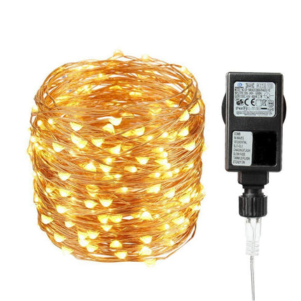 Kupfer Drahtlichterkette 20M mit 200 Mini-LEDs mit Transformator, Warm Licht, für Außen