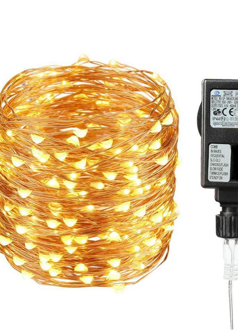 Kupferdraht Lichterkette 100M mit 1000 LEDs mit Transformator, Warm Licht, für Außen