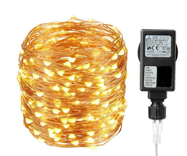 Kupferdraht Lichterkette 30M mit 300 Mini-LEDs mit Transformator für Außen