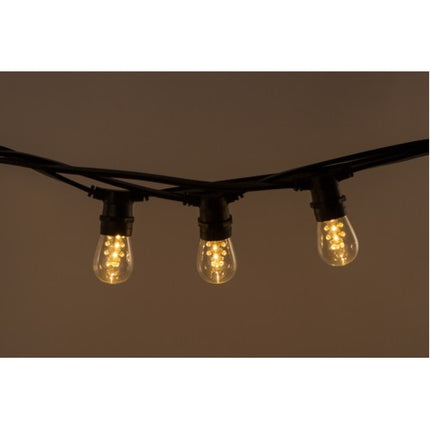 Lichterkette 10M mit 20 LED-Birnen, E27, 2W, Glas, Schwarzes Kabel, Verbindbar 250M, für Außen