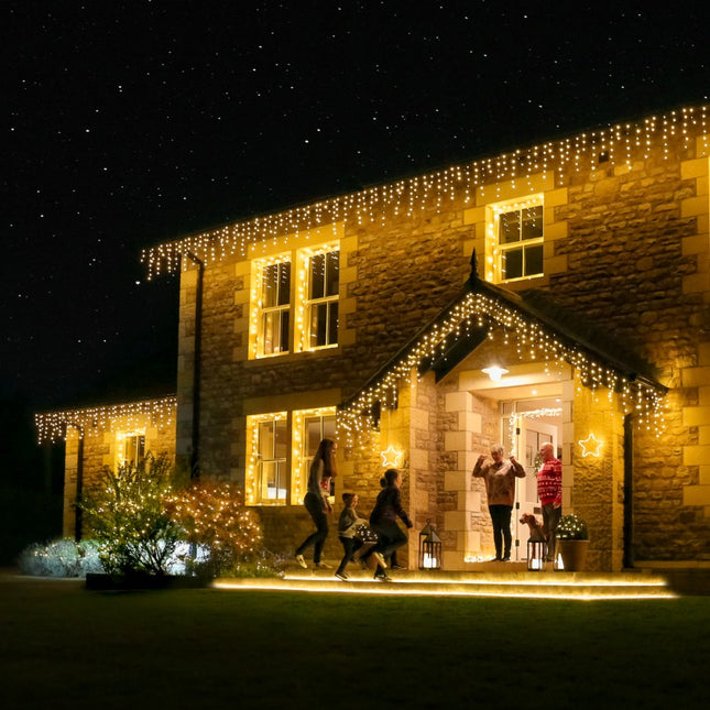 Eisregen Lichtervorhang 5,5M x 0,6M/ 0,8M/ 1M mit 360 LEDs, Dunkelgrün Kabel, 8 Programmen, Warm Licht, Verbindbar 22M, für Außen