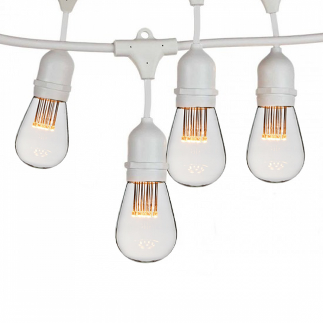 Lichterkette 15M mit 24 LED-Birnen, E27, 1W, Kunststoff, Dimmbar, Weißes Kabel mit Pendel, Verbindbar 650M, für Außen