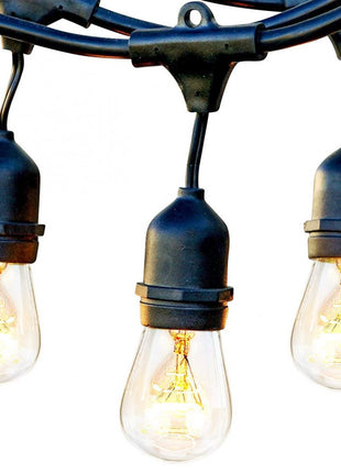 Lichterkette mit Pendel 15M mit 15 Glühbirnen S14, E27, 11W, Dimmbar, Schwarzes Kabel, Warm Licht, Verbindbar 60M, für Außen
