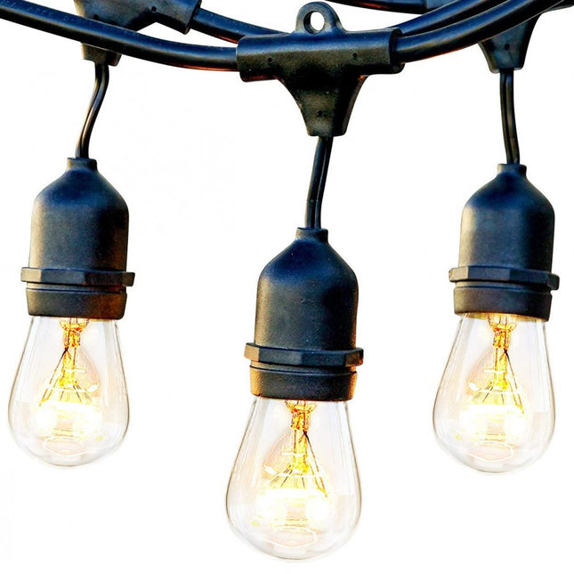 Lichterkette mit Pendel 15M mit 15 Glühbirnen S14, E27, 11W, Dimmbar, Schwarzes Kabel, Warm Licht, Verbindbar 60M, für Außen