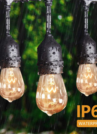 Lichterkette mit Pendel 15M mit 15 Glühbirnen S14, E27, 11W, Dimmbar, Schwarzes Kabel, Warm Licht, Verbindbar 60M, für Außen