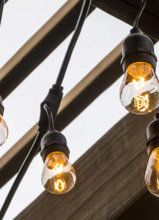 Lichterkette mit Pendel 15M mit 15 Glühbirnen S14, E27, 11W, Dimmbar, Schwarzes Kabel, Warm Licht, Verbindbar 60M, für Außen