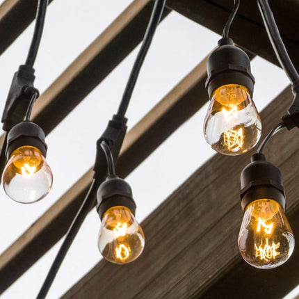 Lichterkette mit Pendel 15M mit 15 Glühbirnen S14, E27, 11W, Dimmbar, Schwarzes Kabel, Warm Licht, Verbindbar 60M, für Außen