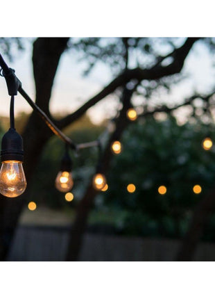 Lichterkette mit Pendel 15M mit 15 Glühbirnen S14, E27, 11W, Dimmbar, Schwarzes Kabel, Warm Licht, Verbindbar 60M, für Außen