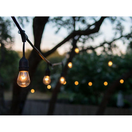 Lichterkette mit Pendel 15M mit 15 Glühbirnen S14, E27, 11W, Dimmbar, Schwarzes Kabel, Warm Licht, Verbindbar 60M, für Außen