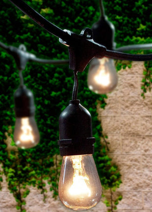 Lichterkette mit Pendel 15M mit 15 Glühbirnen S14, E27, 11W, Dimmbar, Schwarzes Kabel, Warm Licht, Verbindbar 60M, für Außen
