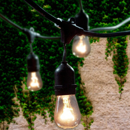 Lichterkette mit Pendel 15M mit 15 Glühbirnen S14, E27, 11W, Dimmbar, Schwarzes Kabel, Warm Licht, Verbindbar 60M, für Außen