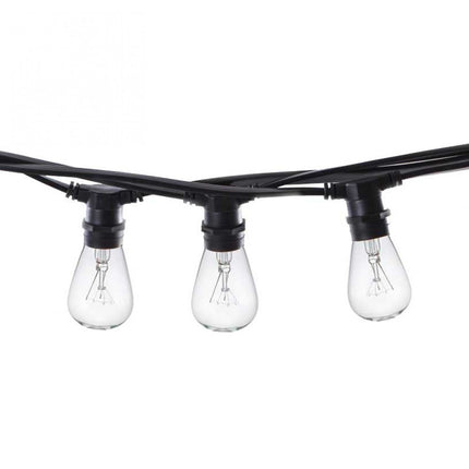 Lichterkette 10M mit 20 Glühbirnen E27, 11W, Schwarzes Kabel, Verbindbar 50M, für Außen