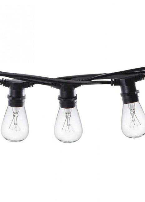 Lichterkette 10M mit 20 Glühbirnen E27, 11W, Schwarzes Kabel, Verbindbar 50M, für Außen