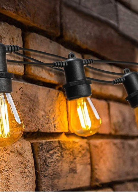 Lichterkette 10M mit 10 Incandescent Glühbirnen, S14, E27, 11W, Dimmbar, Schwarzes Kabel, Verbindbar 90M, für Außen