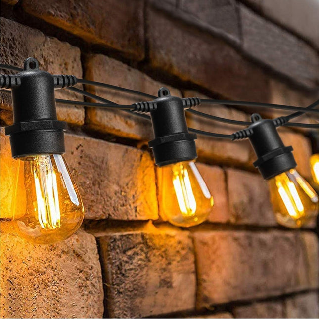 Lichterkette 10M mit 10 Incandescent Glühbirnen, S14, E27, 11W, Dimmbar, Schwarzes Kabel, Verbindbar 90M, für Außen