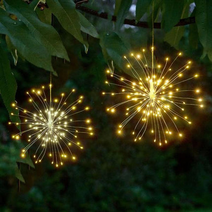 Feuerwerk Lampe mit 120 Mini-LEDs, Kupferdraht, Dimmbar, mit Fernbedienung und Batteriebetrieben, Warm Licht, für Außen