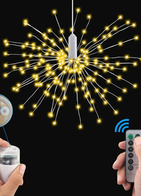 Feuerwerk Lampe mit 120 Mini-LEDs, Kupferdraht, Dimmbar, mit Fernbedienung und Batteriebetrieben, Warm Licht, für Außen
