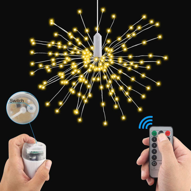 Feuerwerk Lampe mit 120 Mini-LEDs, Kupferdraht, Dimmbar, mit Fernbedienung und Batteriebetrieben, Warm Licht, für Außen