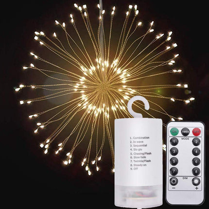 Feuerwerk Lampe mit 120 Mini-LEDs, Kupferdraht, Dimmbar, mit Fernbedienung und Batteriebetrieben, Warm Licht, für Außen