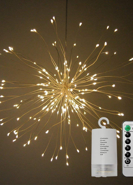 Feuerwerk Lampe mit 120 Mini-LEDs, Kupferdraht, Dimmbar, mit Fernbedienung und Batteriebetrieben, Warm Licht, für Außen