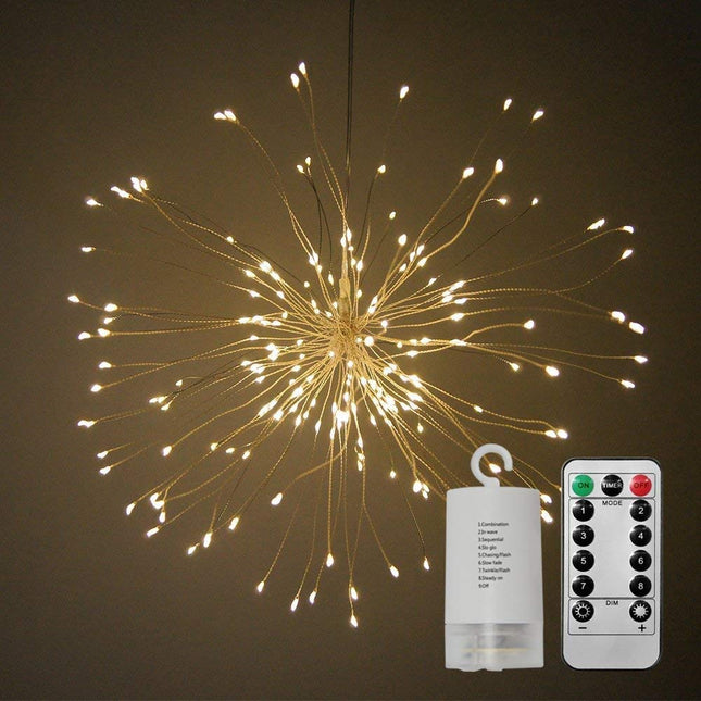 Feuerwerk Lampe mit 120 Mini-LEDs, Kupferdraht, Dimmbar, mit Fernbedienung und Batteriebetrieben, Warm Licht, für Außen