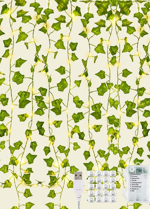 Lichtervorhang 3M x 2,1M Künstliche Efeugirlande mit 252 Mini-LEDs, mit USB und Batterien, für Außen