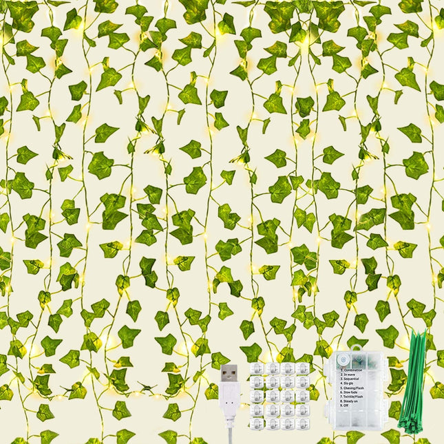 Lichtervorhang 3M x 2,1M Künstliche Efeugirlande mit 252 Mini-LEDs, mit USB und Batterien, für Außen