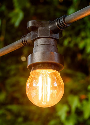 Kabel 10M mit 20 Fassungen E27 max. 15W, Schwarzes Kabel, Verbindbar max. 1000W, für Außen