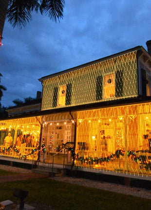 Lichternetz 3M × 2M mit 192 Premium-LEDs, Durchsichtig Kabel, Warm Licht, Verbindbar 15M, für Außen