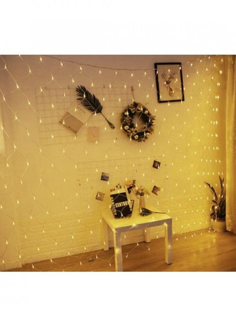 Lichternetz 2M × 2M, 204 LEDs, mit 8 Programmen, Durchsichtig Kabel, Warm Licht, Verbindbar 8M, für Außen